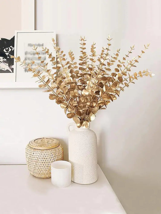 24 Artificial Golden Eucalyptus Stems: A Touch of Nature's Elegance